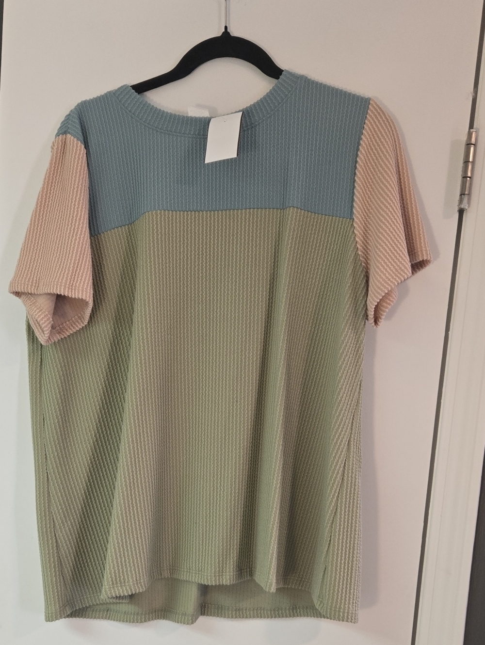 Colorblock Short Sleeve Knit Dress in Blue, Green & Beige